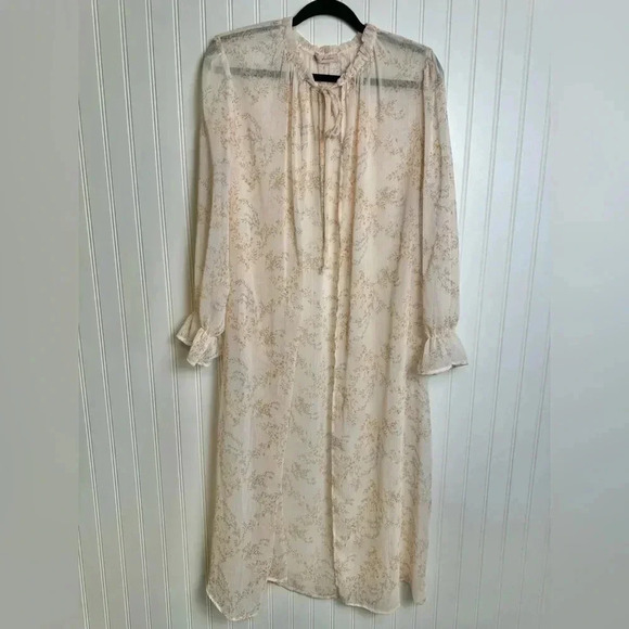 Ces Femme Peach Floral Sheer Robe Size Medium Feminine Tie Front C15 - Picture 1 of 7